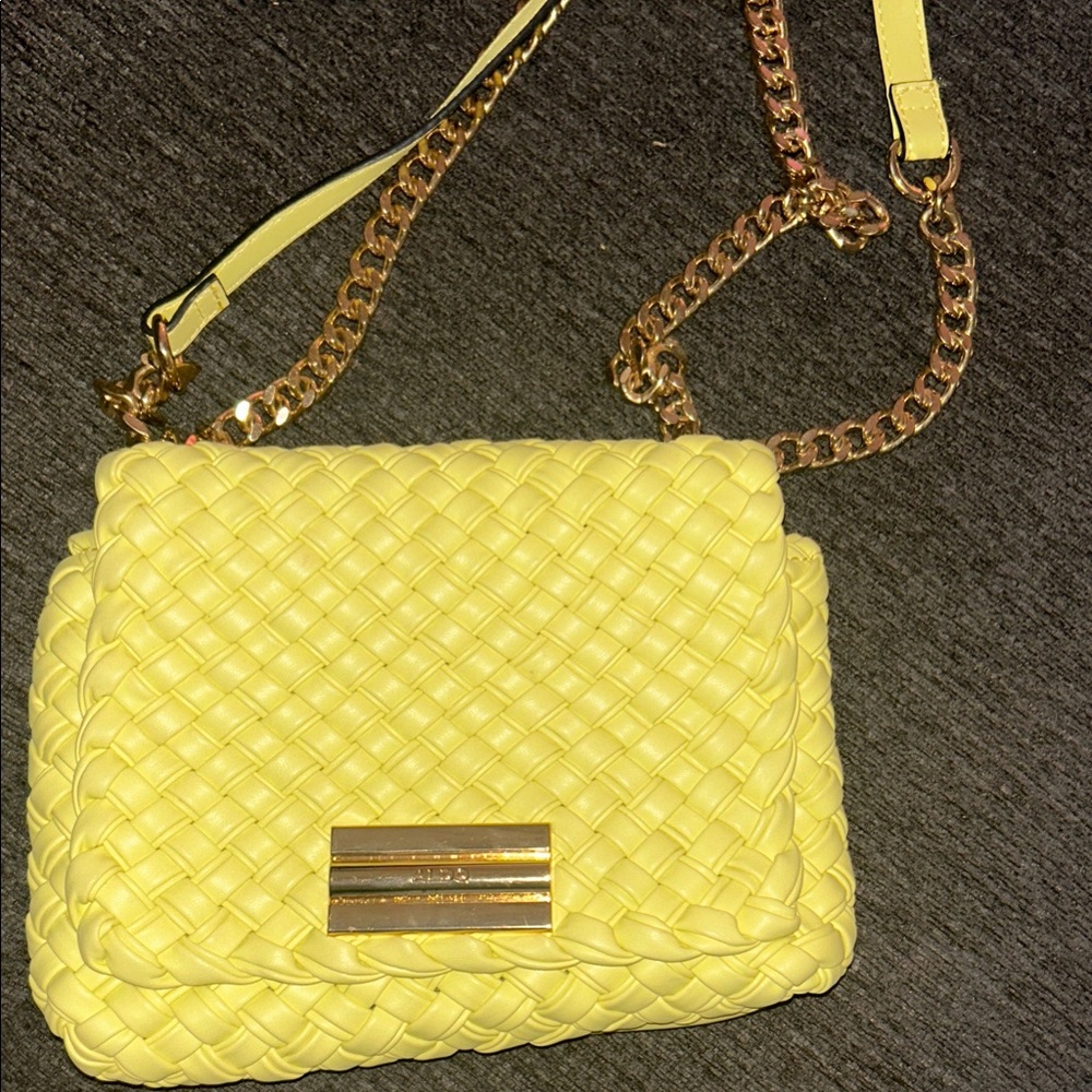 Yellow Woven Chain Strap Bag